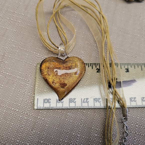 SET! Bronze Blown Glass Heart Pendant with Pearl and Beaded Bracelets - Picture 14 of 15